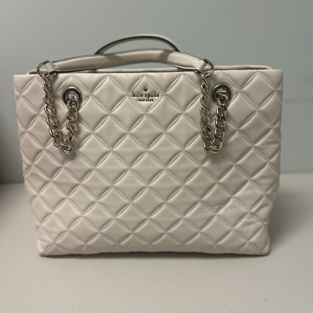 Kate spade Natalia Smooth Quilted Leather Tote Bag in Parchment